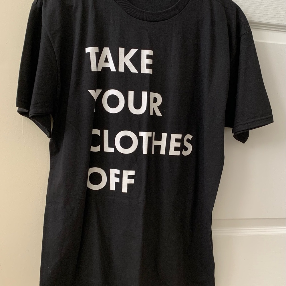Black Short Sleeve Tee with Bold Graphic - Take Your Clothes Off